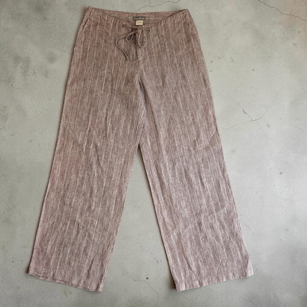 Tommy Bahama Women 8 Linen Wide Leg Pants Mauve Brown Pinstripe Drawstring